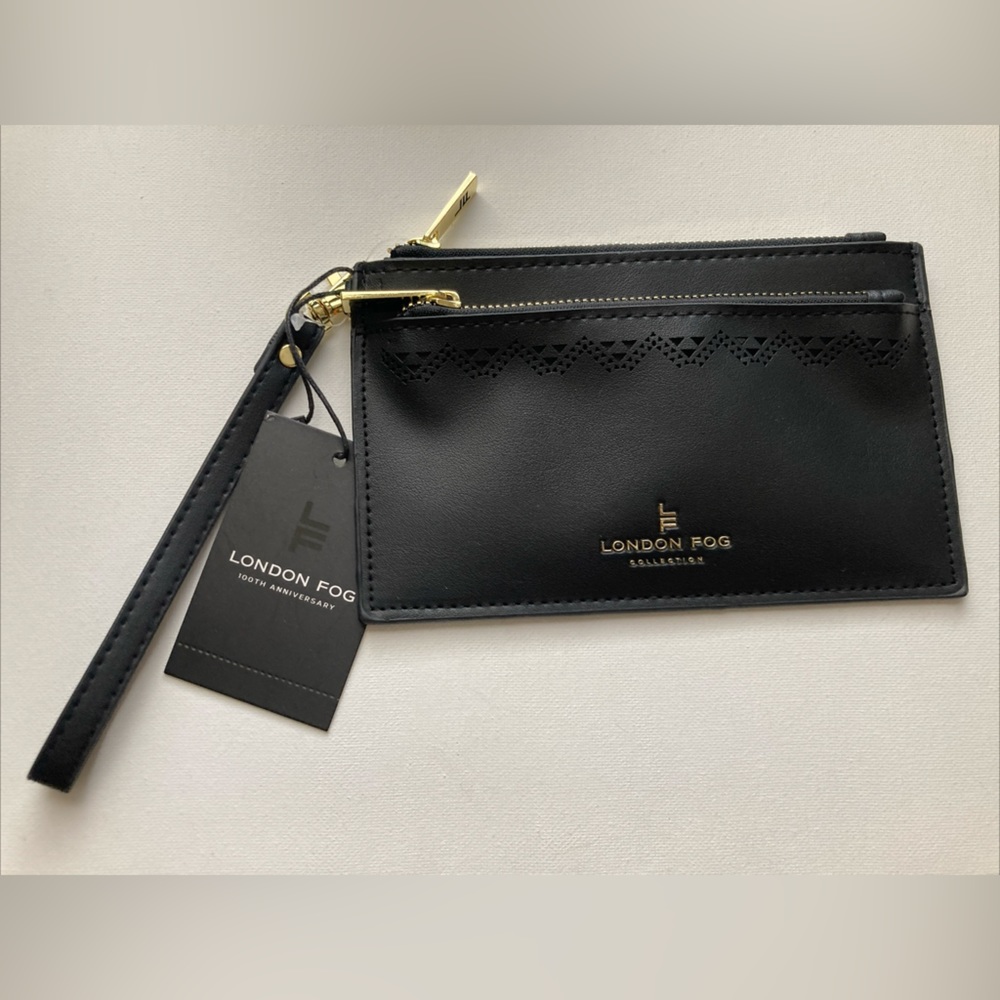 London Fog Hannah Laser Cut Wristlet Flat Black